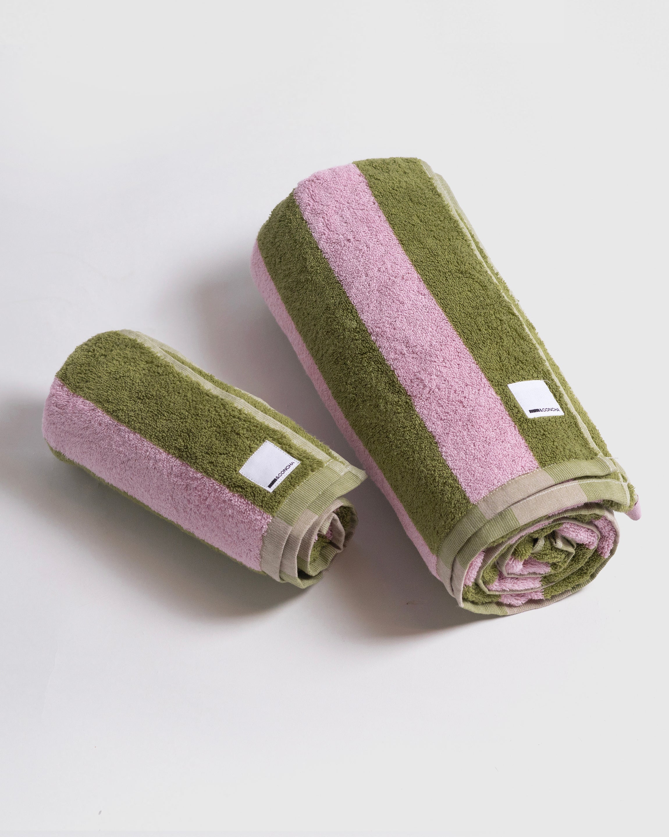 Midweight Bath Towel- Green and Pink Stripes
