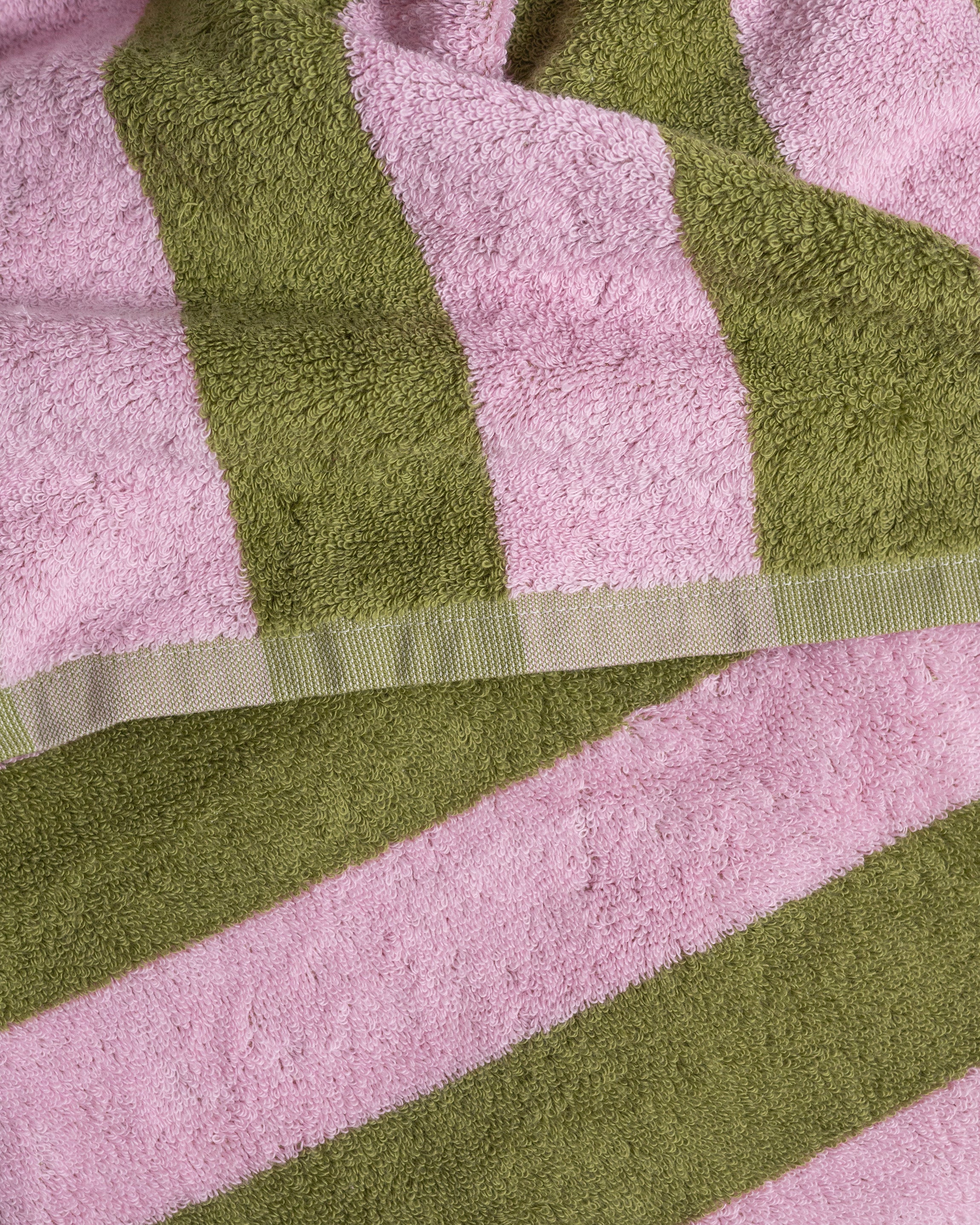 Midweight Bath Towel- Green and Pink Stripes