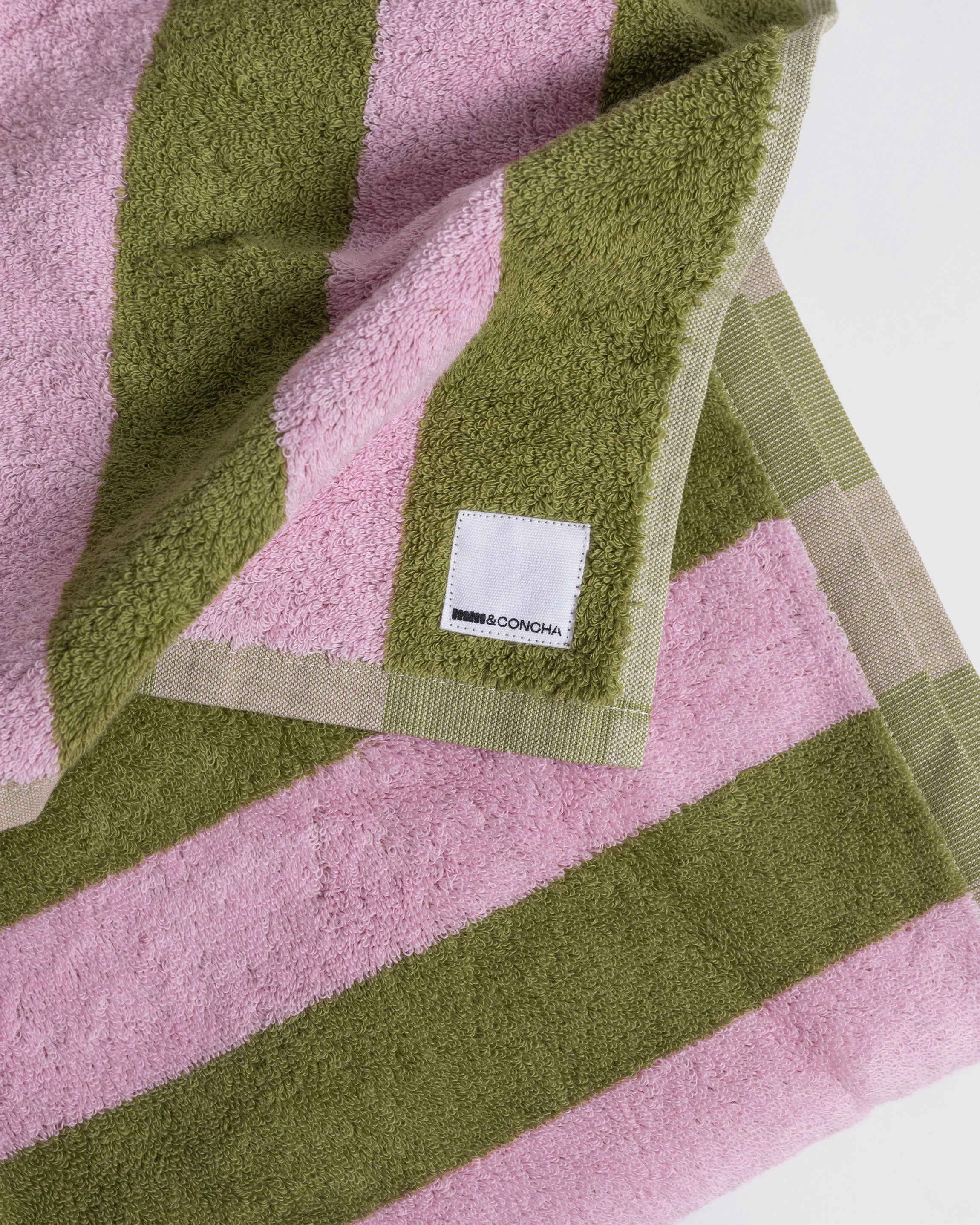 Midweight Bath Towel- Green and Pink Stripes