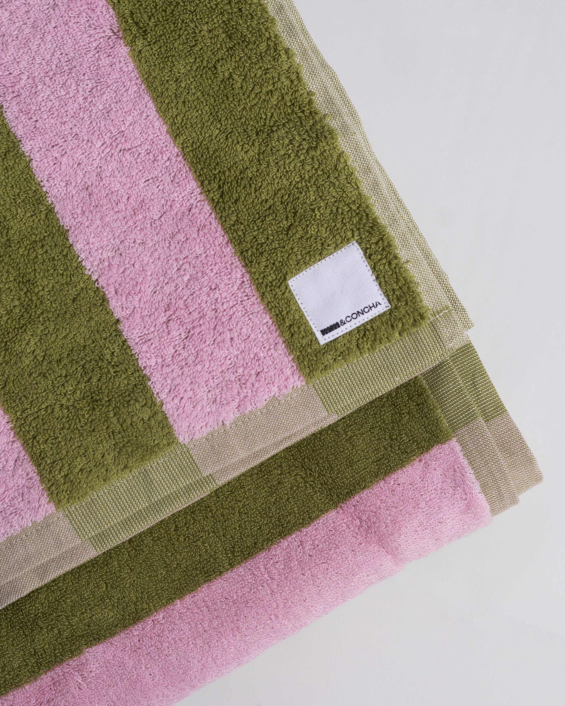 Midweight Bath Towel- Green and Pink Stripes