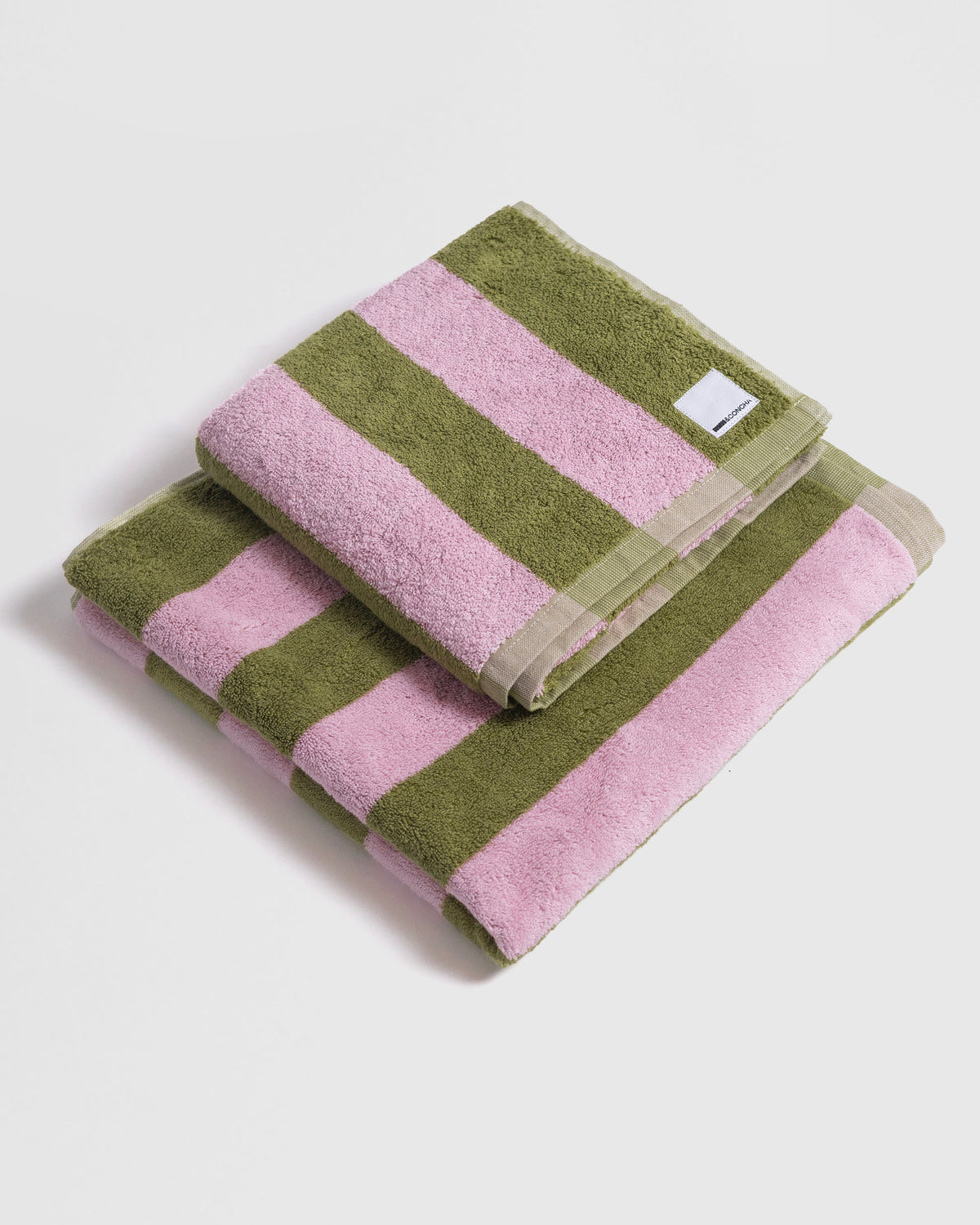 Midweight Bath Towel- Green and Pink Stripes