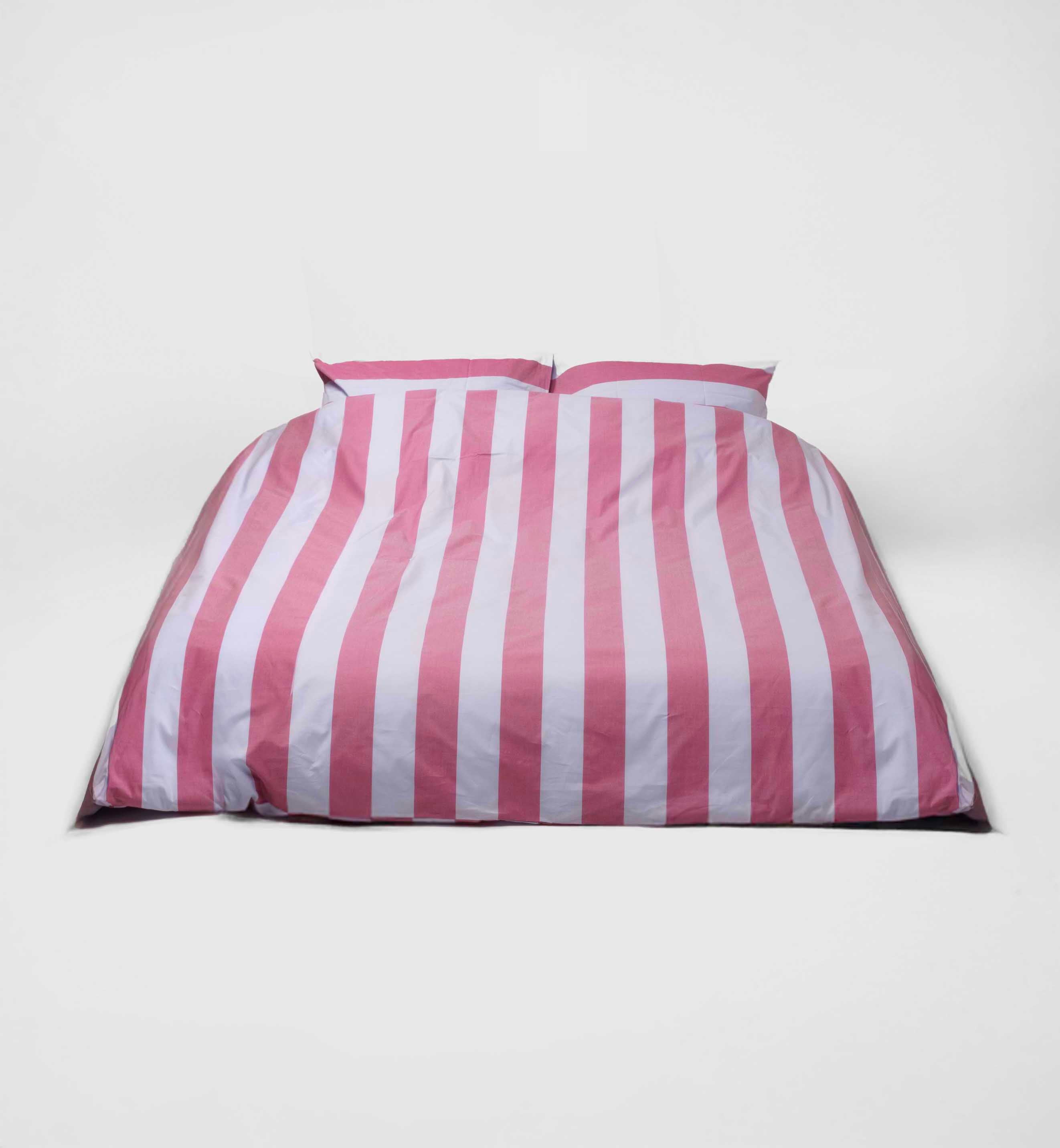 Duvet cover - 200 threads percale (Light Blue and Bordeaux Stripes)