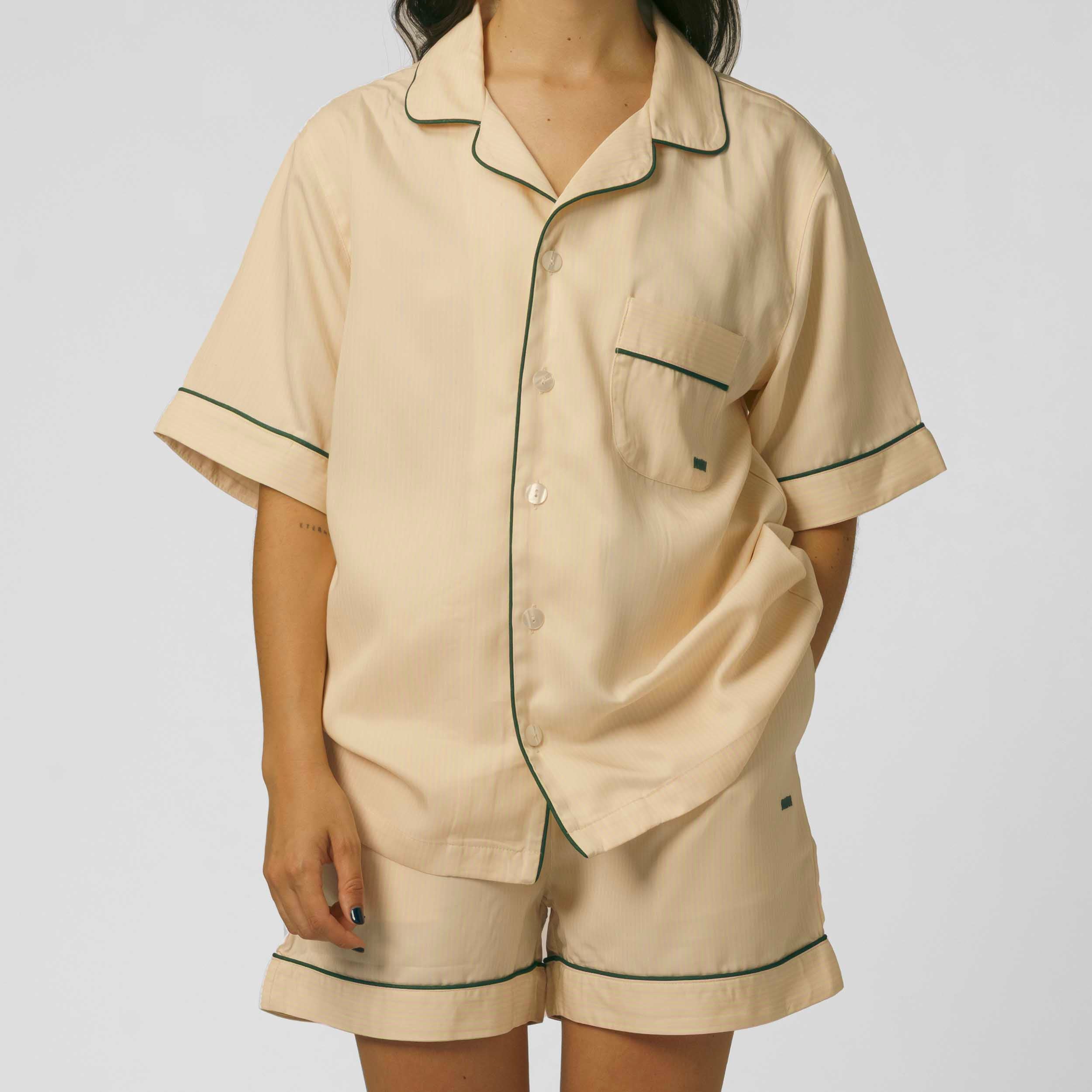 Short-sleeve shirt- Orange and Yellow Stripes – Marshmellow Fabrics