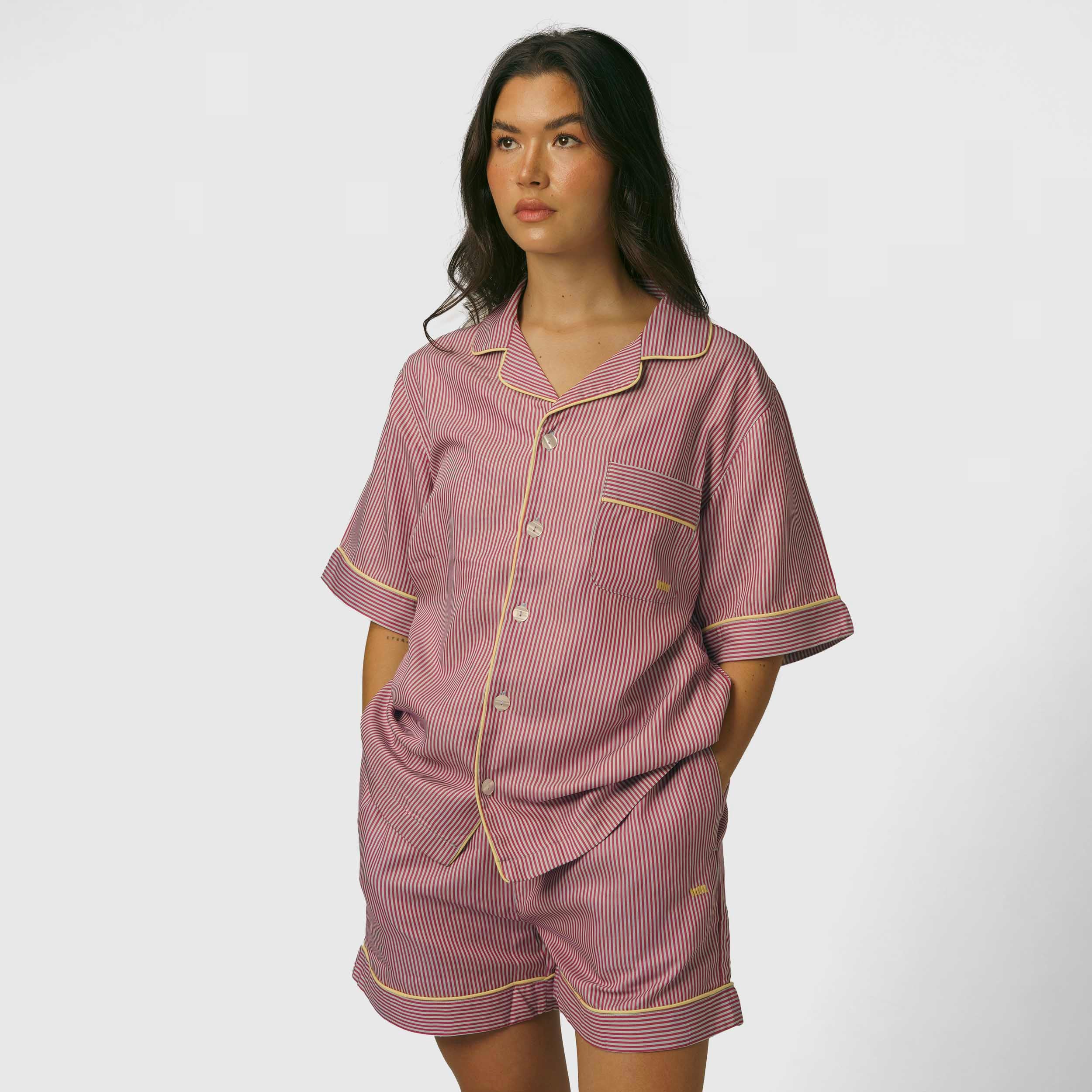 Short-sleeve shirt- Blue and Bordeaux Stripes