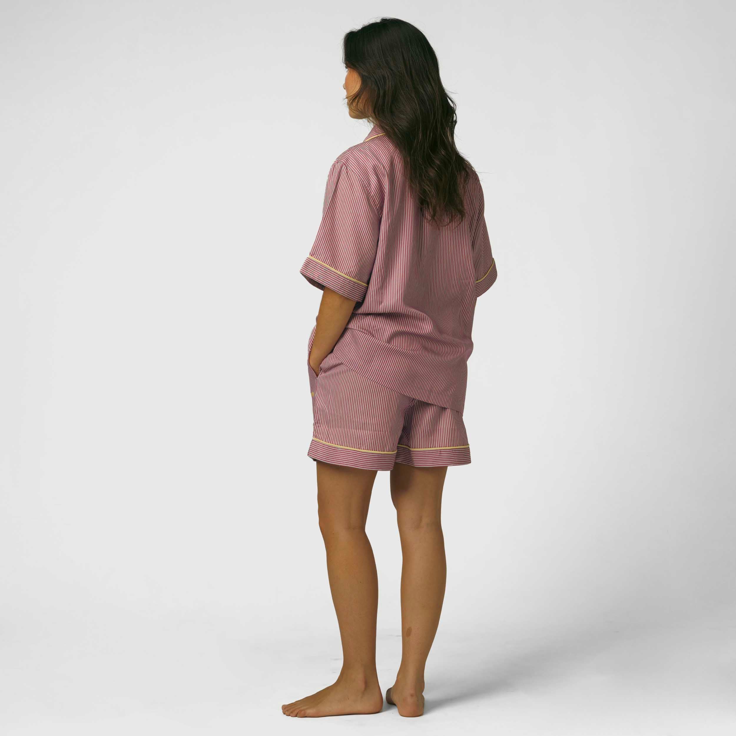 Short-sleeve shirt- Blue and Bordeaux Stripes