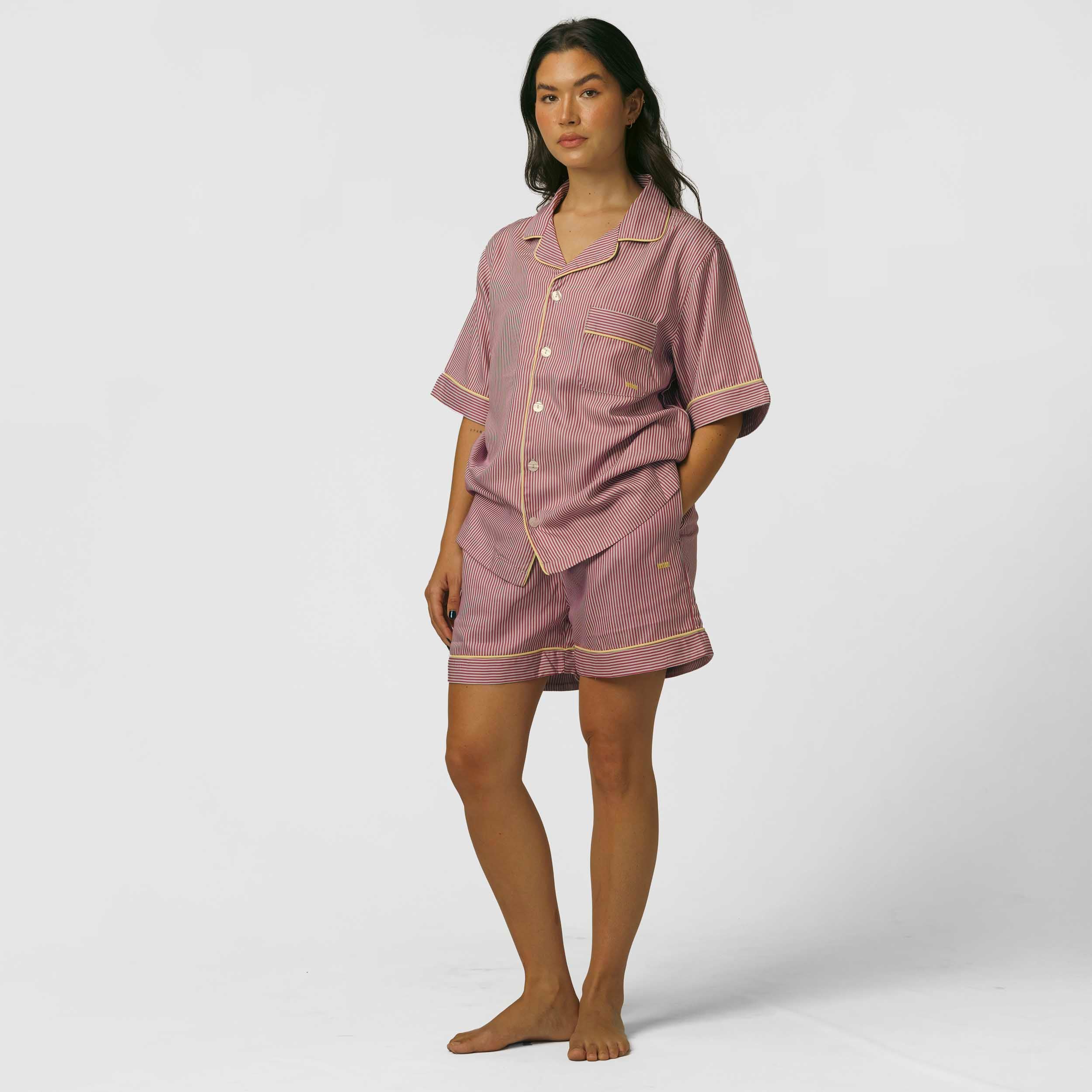 Short-sleeve shirt- Blue and Bordeaux Stripes