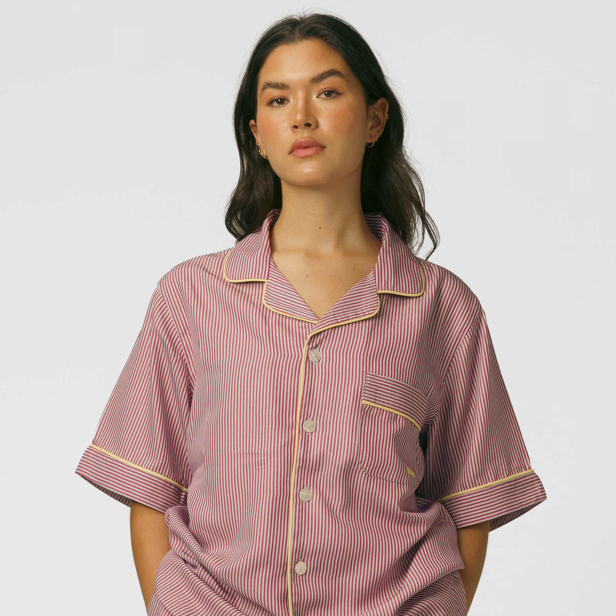 Short-sleeve shirt- Blue and Bordeaux Stripes