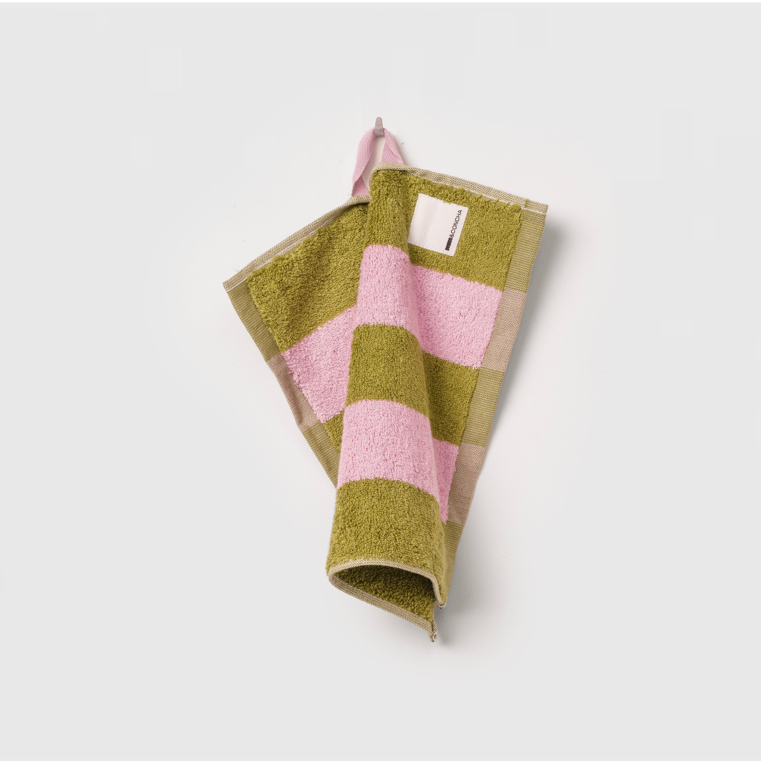 Midweight Bath Towel- Green and Pink Stripes