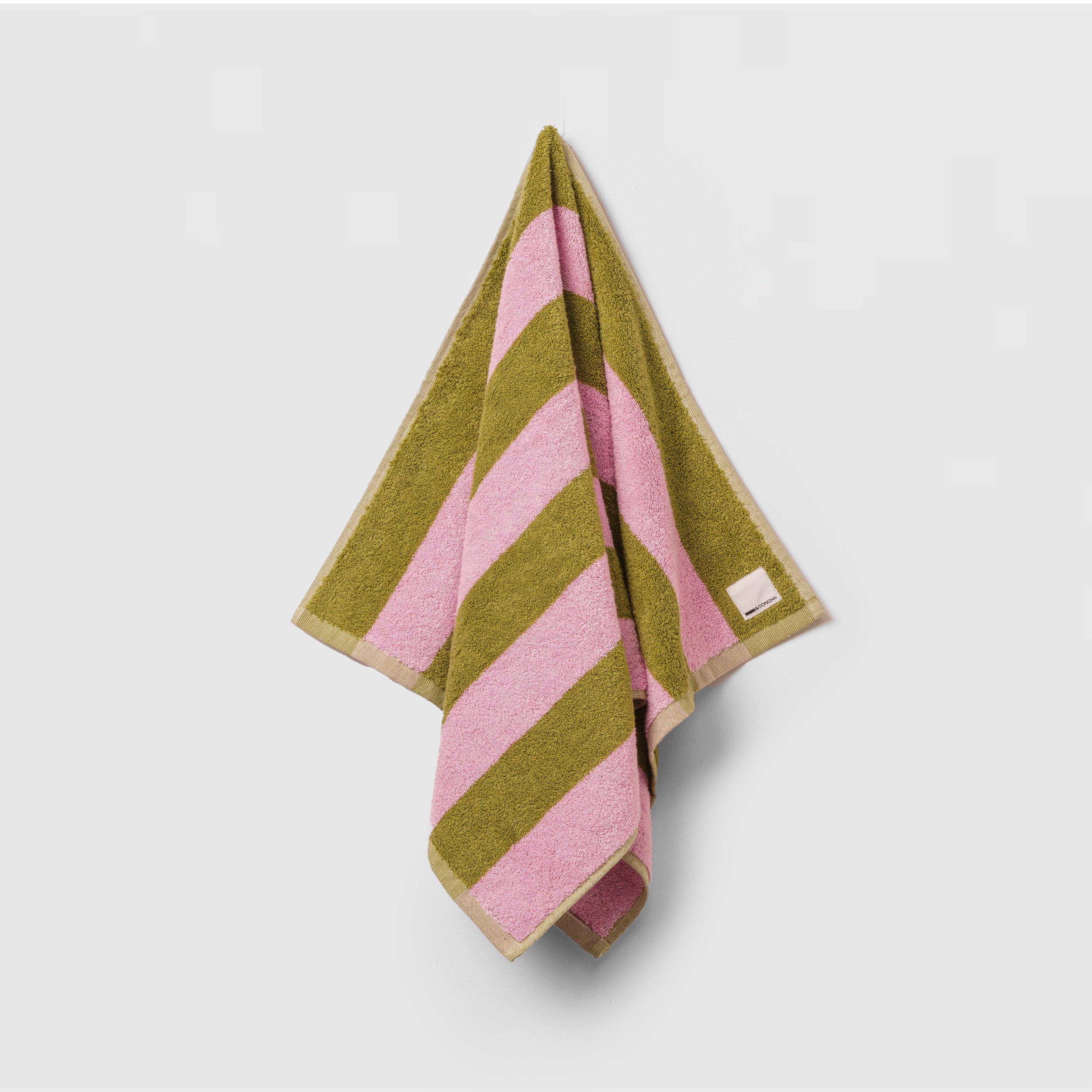 Midweight Bath Towel- Green and Pink Stripes