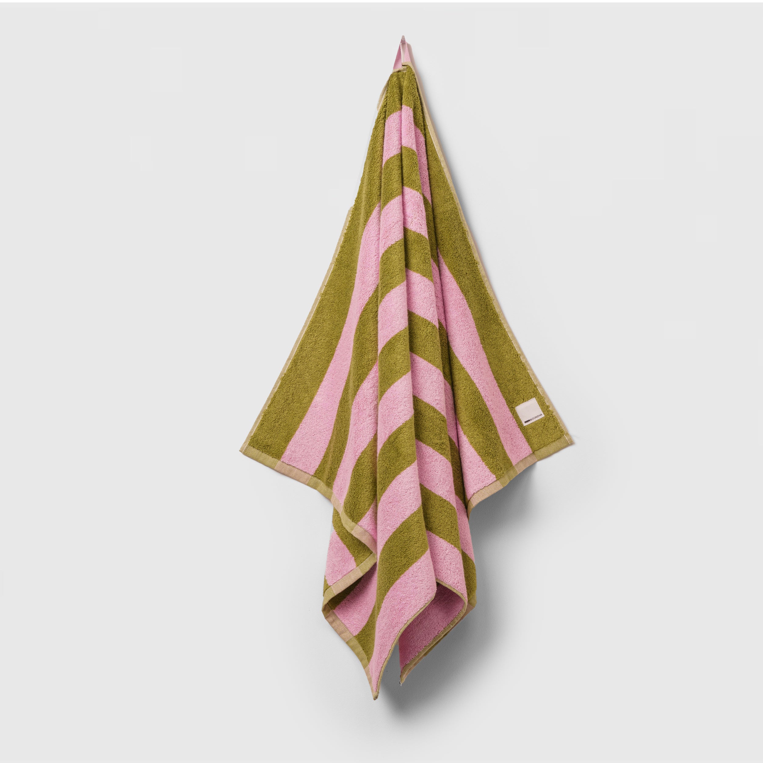 Midweight Bath Towel- Green and Pink Stripes