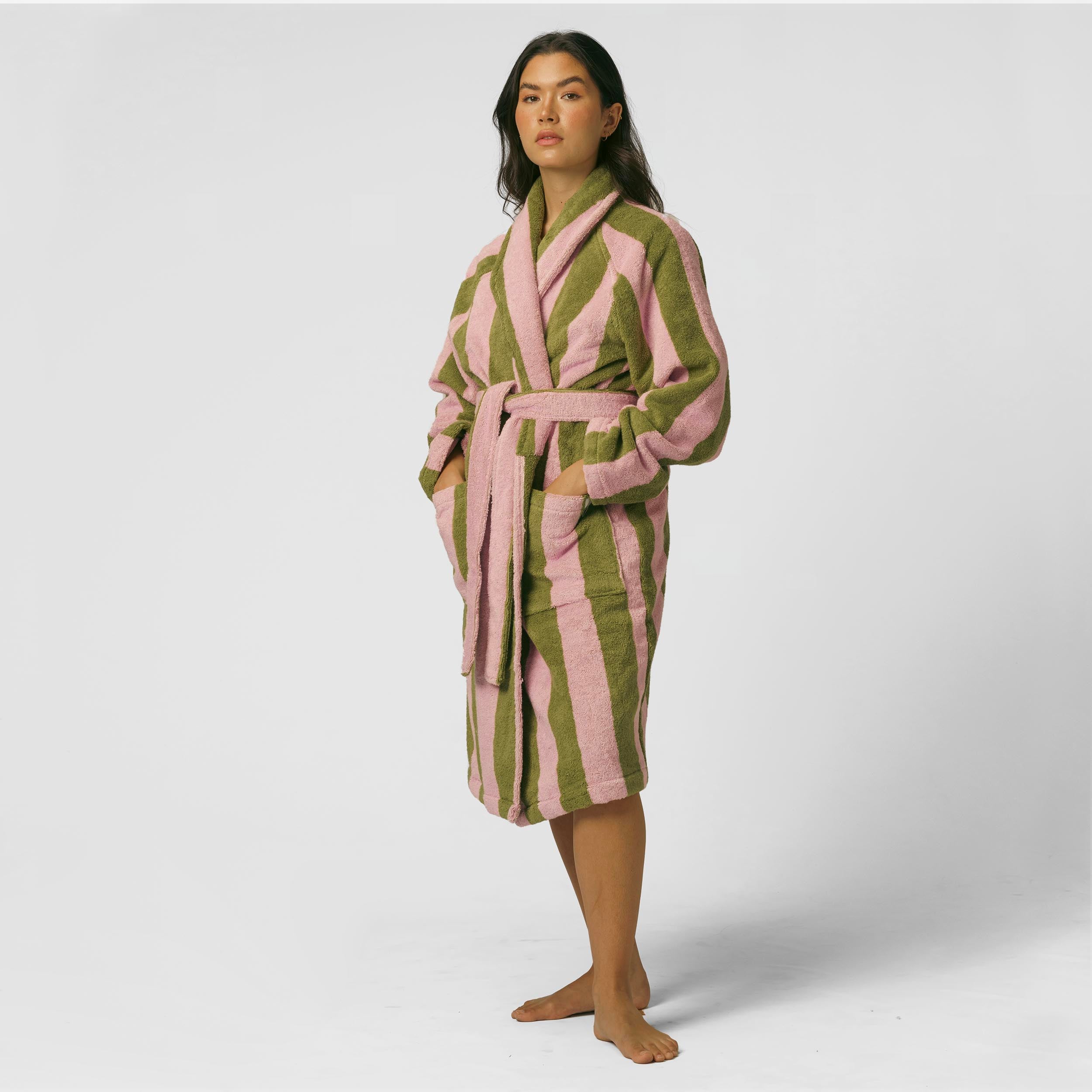 Terry Robe (Green and Pink Stripes) Marshmellow Fabrics Terry Robe (Green and Pink Stripes) Marshmellow Fabrics