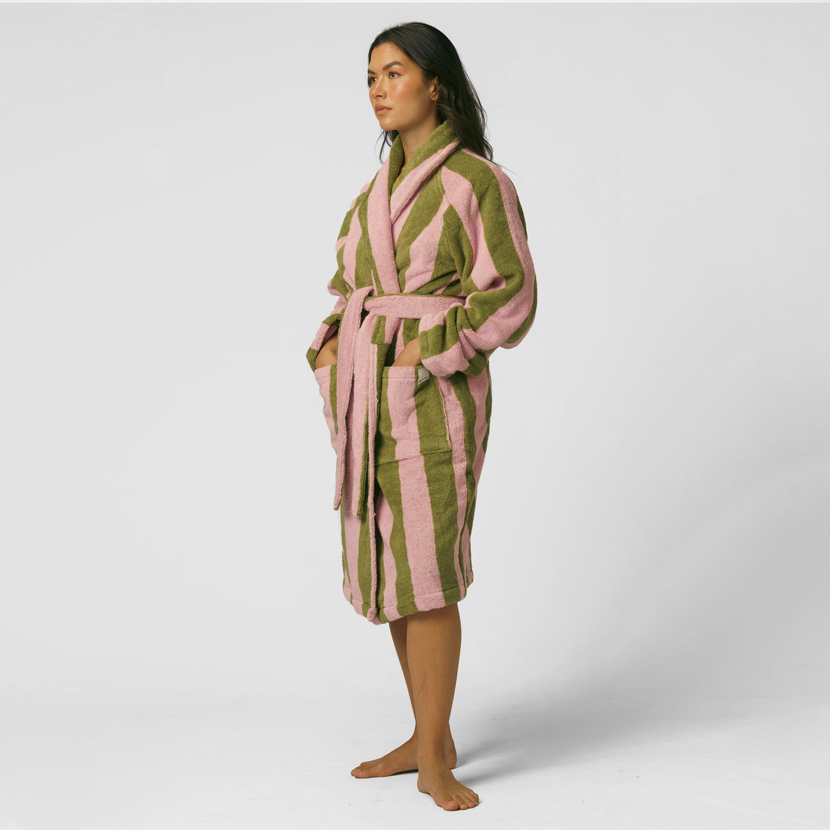 Terry Robe (Green and Pink Stripes)