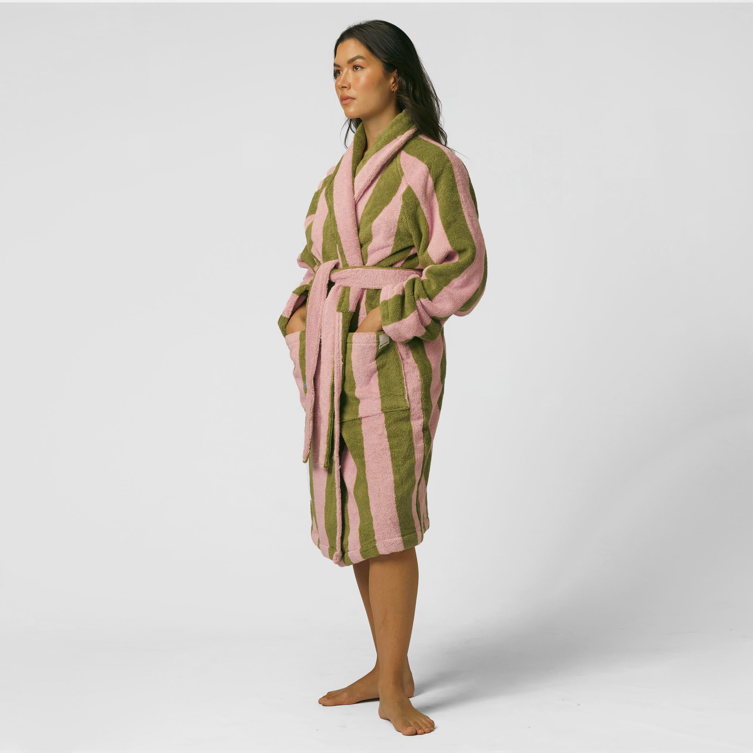 Terry Robe (Green and Pink Stripes)