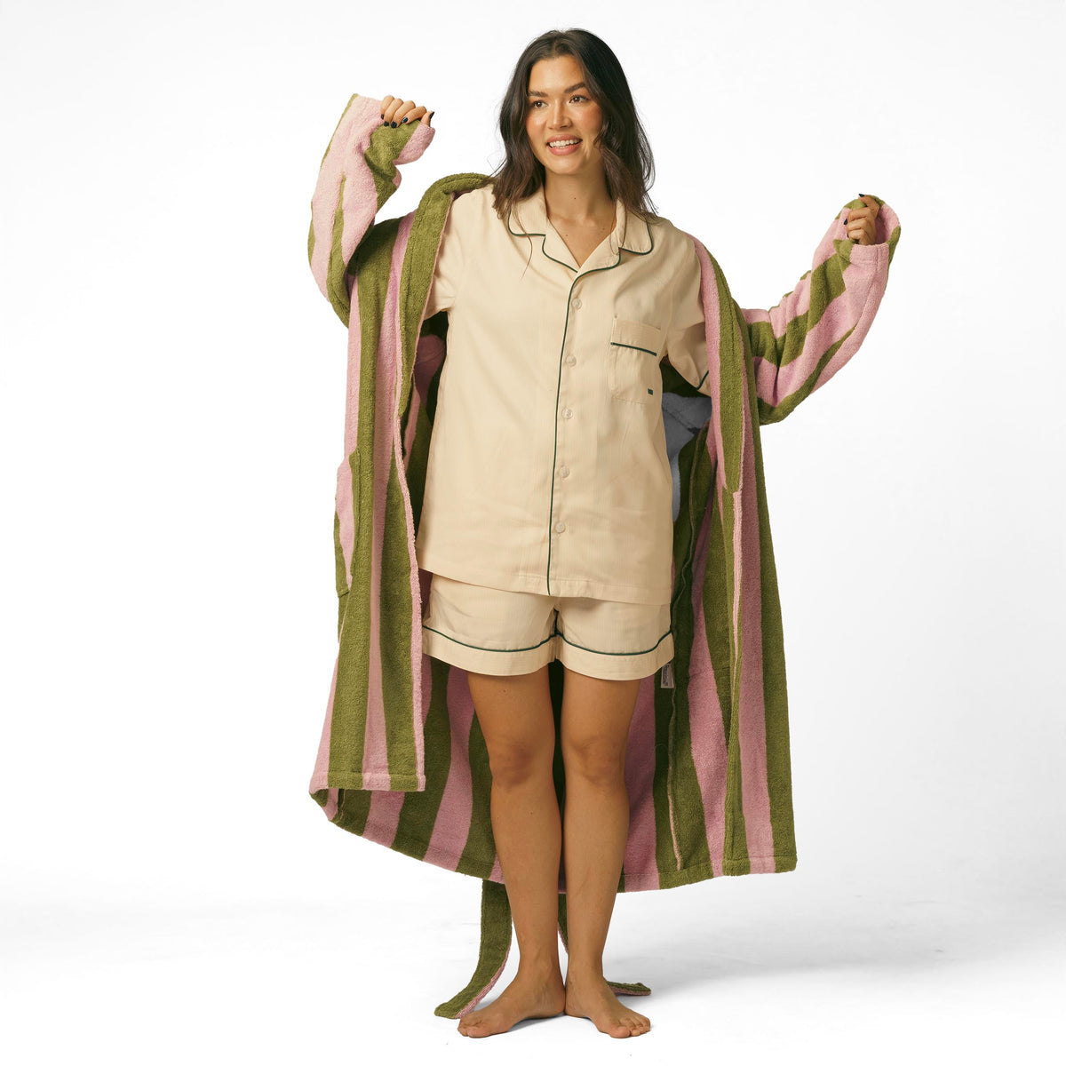 Terry Robe (Green and Pink Stripes)