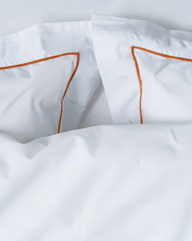Pillowcase - 300 threads sateen (White with Orange Stripe)